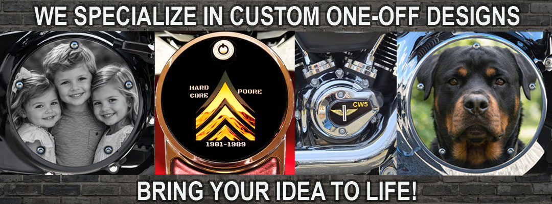 Custom one-off motorcycle parts created from photographs, logos and artwork Custom one-off motorcycle parts created from photographs, logos and artwork